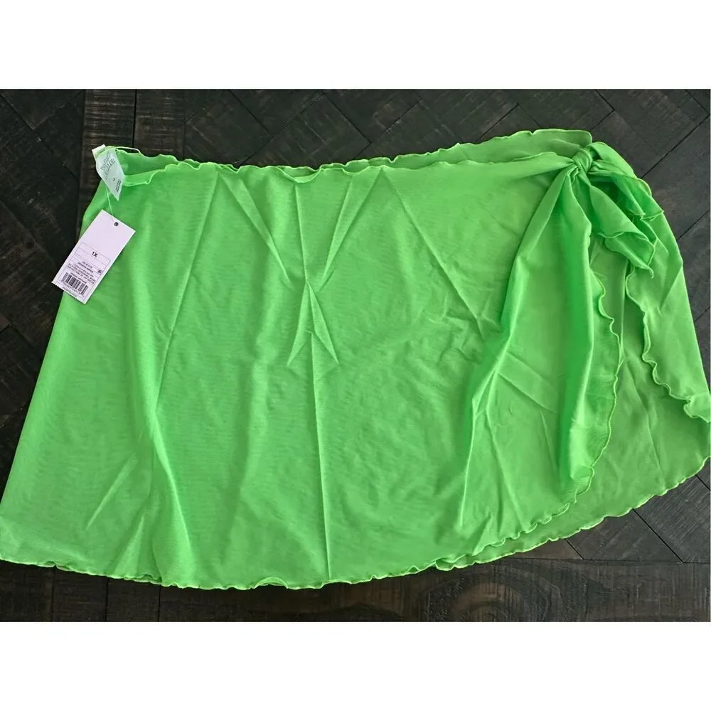Wild Fable Green Lettuce Edge Sarong Tie Skirt Swim Coverup Size 1X